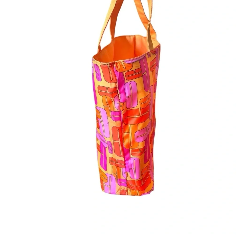 Clinique vintage reversible makeup travel flower orange pink tote shoulder bag - Picture 4 of 6